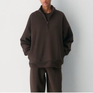 NWT Skims Boyfriend Fleece Espresso Brown Half-Zip Pullover Sweatshirt Small